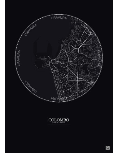 Affiche Colombo – Poster carte de ville 6km | Gravura – Fond foncé