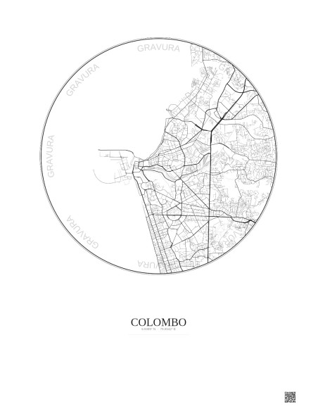 Affiche Colombo – Poster carte de ville 6km | Gravura – Fond clair
