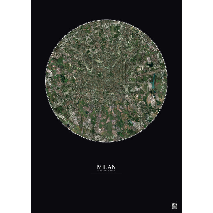 Affiche Milan – Poster vue satellite 10km Couleur | Gravura – Fond foncé