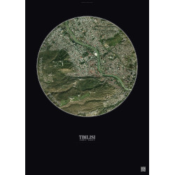 Affiche Tbilisi – Poster vue satellite 2.5km Couleur | Gravura – Fond foncé