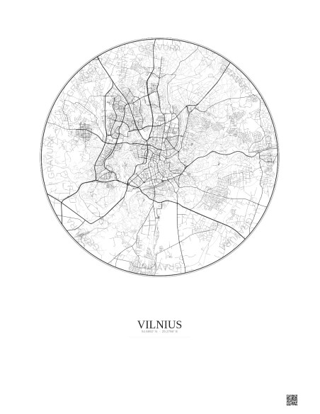 Affiche Vilnius – Poster carte de ville 10km | Gravura – Fond clair