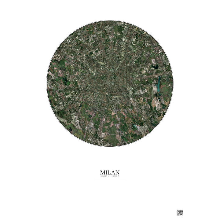 Affiche Milan – Poster vue satellite 10km Couleur | Gravura – Fond clair