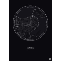 Affiche Havana – Poster carte de ville 2.5km | Gravura – Fond foncé