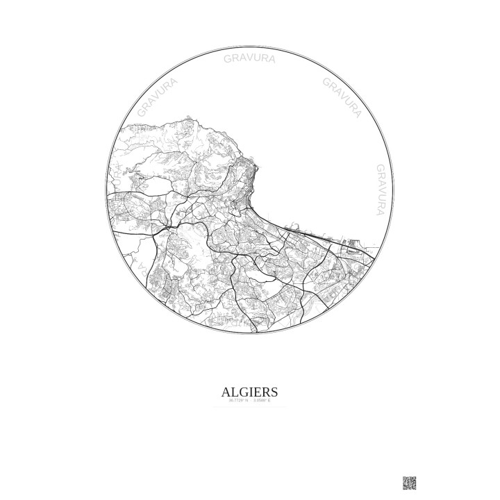Affiche Algiers – Poster carte de ville 10km | Gravura – Fond clair