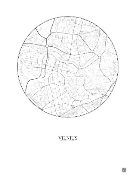 Affiche Vilnius – Poster carte de ville 2.5km | Gravura – Fond clair