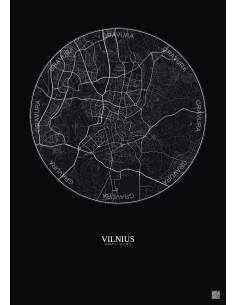 Affiche Vilnius – Poster carte de ville 6km | Gravura – Fond foncé 2