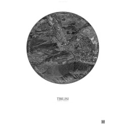 Affiche Tbilisi – Poster vue satellite 6km N&B | Gravura – Fond clair