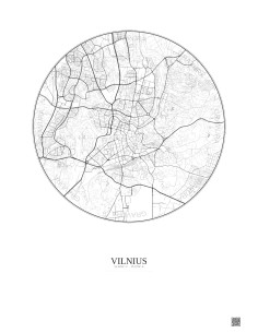 Affiche Vilnius – Poster carte de ville 6km | Gravura – Fond clair 2