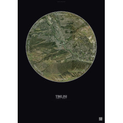 Affiche Tbilisi – Poster vue satellite 6km Couleur | Gravura – Fond foncé