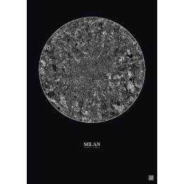 Affiche Milan – Poster vue satellite 10km N&B | Gravura – Fond foncé