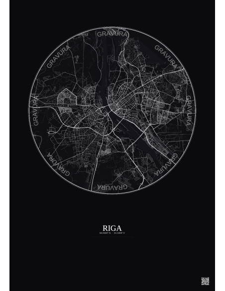 Affiche Riga – Poster carte de ville 10km | Gravura – Fond foncé