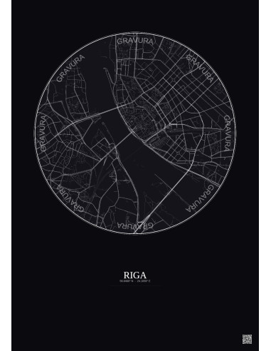 Riga City Map Poster 2.5km | Gravura – Dark background