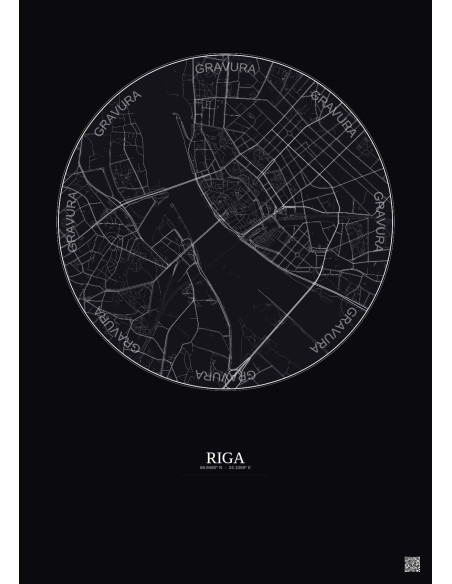 Riga City Map Poster 2.5km | Gravura – Dark background