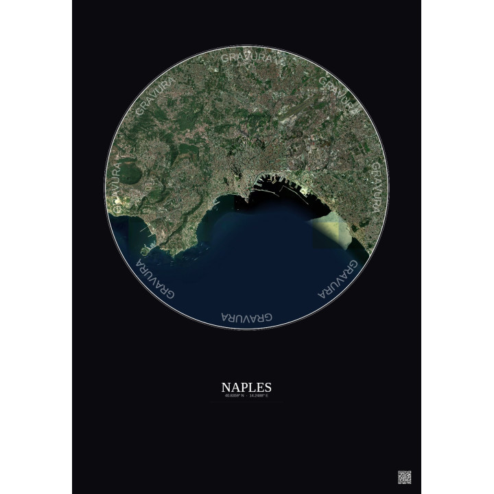 Affiche Naples – Poster vue satellite 10km Couleur | Gravura – Fond foncé