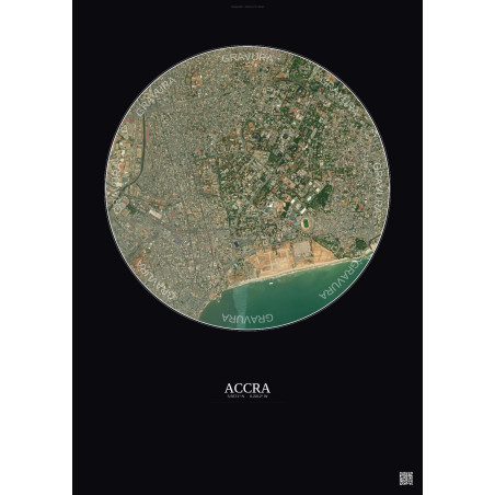 Affiche Accra – Poster vue satellite 2.5km Couleur | Gravura – Fond foncé