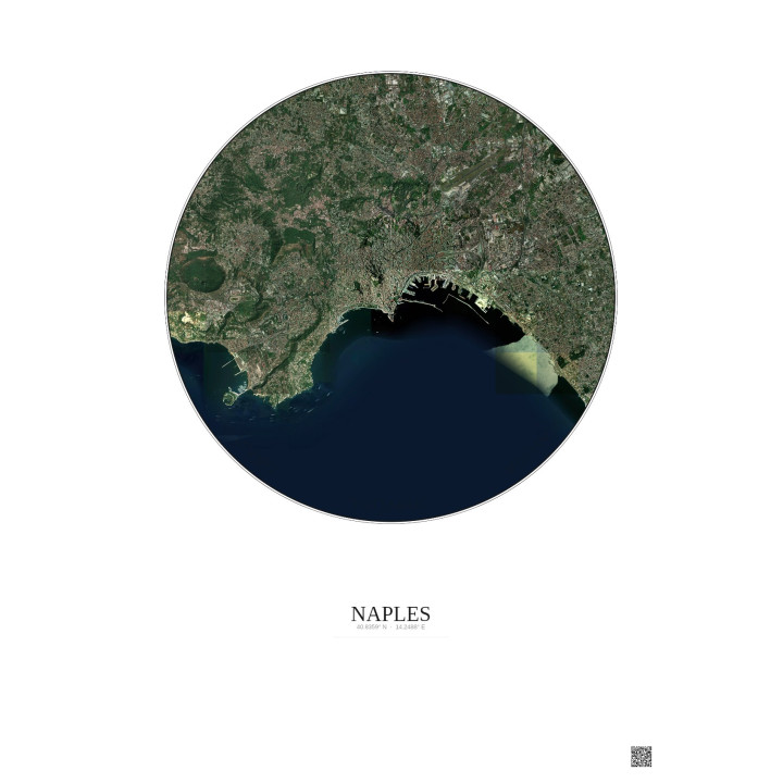 Affiche Naples – Poster vue satellite 10km Couleur | Gravura – Fond clair