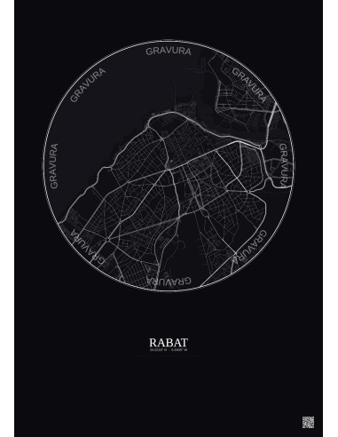 Affiche Rabat – Poster carte de ville 2.5km | Gravura – Fond foncé