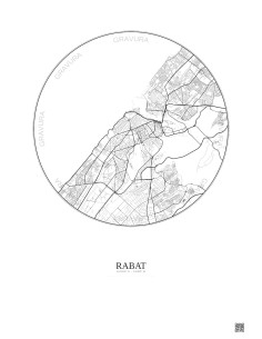 Rabat City Map Poster 6km | Gravura – Light background 2