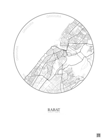 Rabat City Map Poster 6km | Gravura – Light background