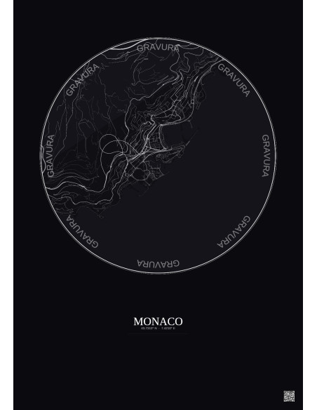 Monaco City Map Poster 2.5km | Gravura – Dark background