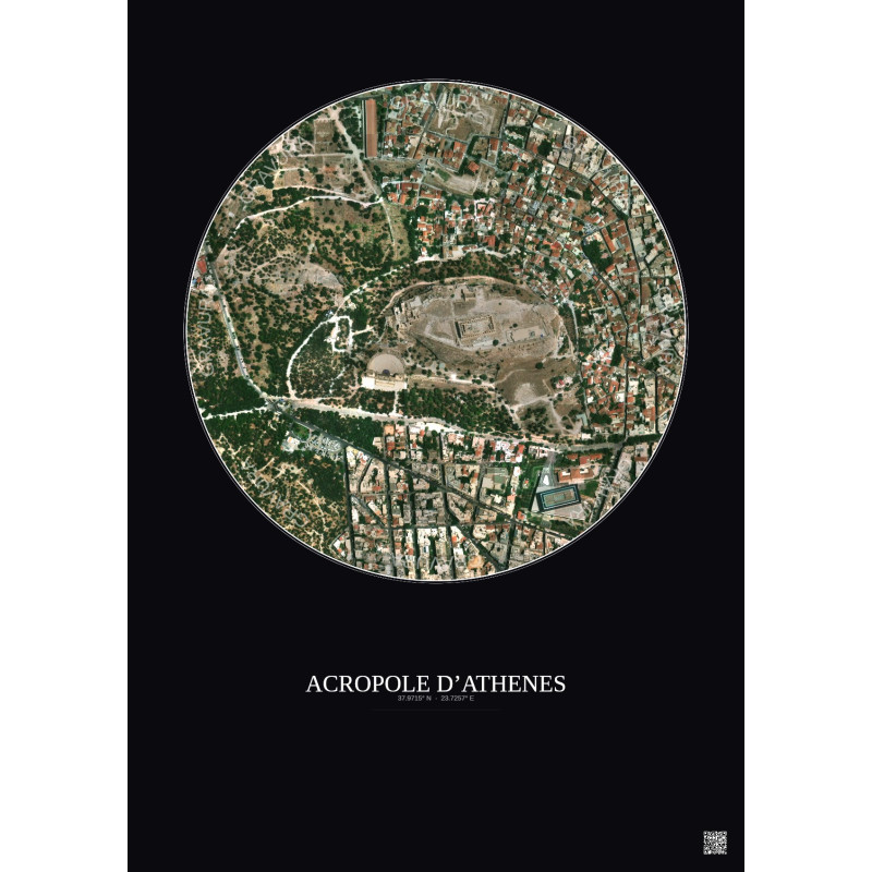 Affiche Acropole Dathenes – Poster vue satellite 0.5km Couleur | Gravura – Fond foncé