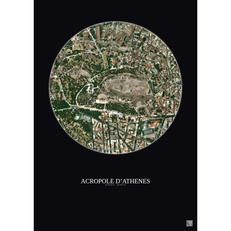 Affiche Acropole Dathenes – Poster vue satellite 0.5km Couleur | Gravura – Fond foncé