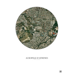 Affiche Acropole Dathenes – Poster vue satellite 1km Couleur | Gravura – Fond clair
