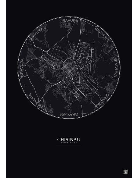 Affiche Chisinau – Poster carte de ville 10km | Gravura – Fond foncé