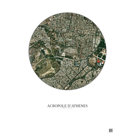 Affiche Acropole Dathenes – Poster vue satellite 1km Couleur | Gravura – Fond clair
