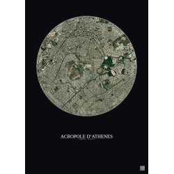 Affiche Acropole Dathenes – Poster vue satellite 2.5km Couleur | Gravura – Fond foncé