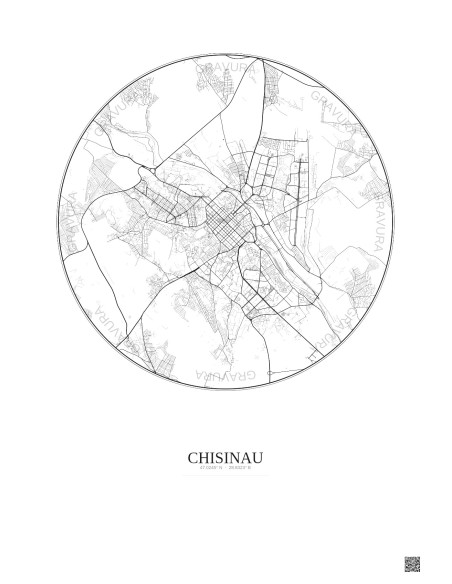 Affiche Chisinau – Poster carte de ville 10km | Gravura – Fond clair