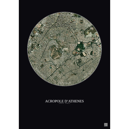 Affiche Acropole Dathenes – Poster vue satellite 2.5km Couleur | Gravura – Fond foncé