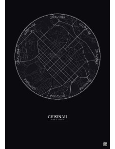 Affiche Chisinau – Poster carte de ville 2.5km | Gravura – Fond foncé 2