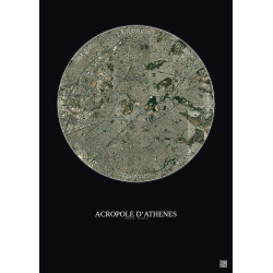 Affiche Acropole Dathenes – Poster vue satellite 5km Couleur | Gravura – Fond foncé
