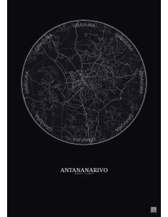 Affiche Antananarivo – Poster carte de ville 10km | Gravura – Fond foncé 2