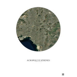 Affiche Acropole Dathenes – Poster vue satellite 10km Couleur | Gravura – Fond clair