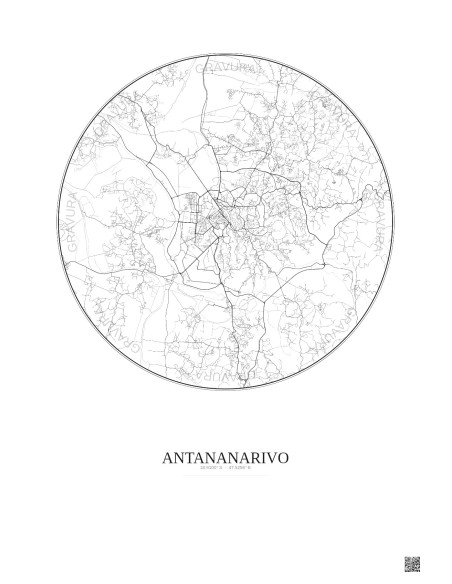 Affiche Antananarivo – Poster carte de ville 10km | Gravura – Fond clair