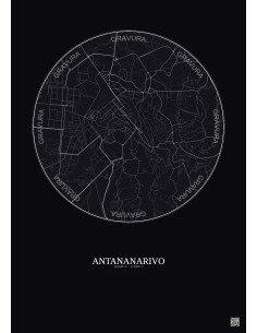 Affiche Antananarivo – Poster carte de ville 2.5km | Gravura – Fond foncé 2