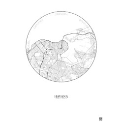 Affiche Havana – Poster carte de ville 6km | Gravura – Fond clair