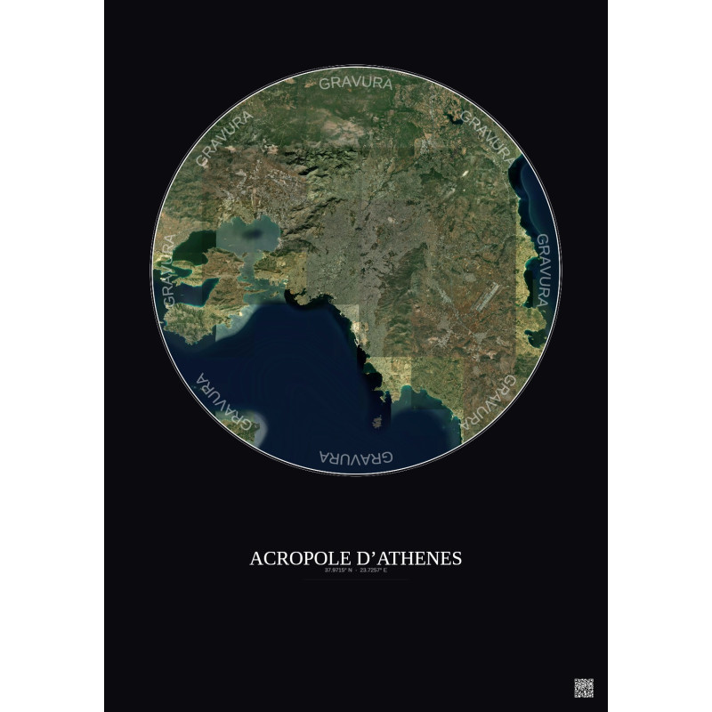 Affiche Acropole Dathenes – Poster vue satellite 30km Couleur | Gravura – Fond foncé