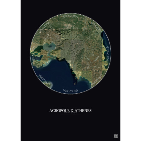 Affiche Acropole Dathenes – Poster vue satellite 30km Couleur | Gravura – Fond foncé