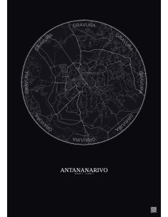 Affiche Antananarivo – Poster carte de ville 6km | Gravura – Fond foncé 2