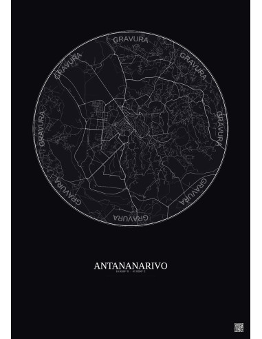 Antananarivo City Map Poster 6km | Gravura – Dark background