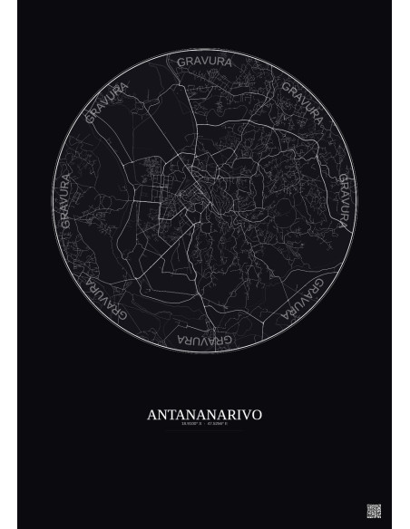 Antananarivo City Map Poster 6km | Gravura – Dark background