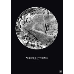 Affiche Acropole Dathenes – Poster vue satellite 0.1km N&B | Gravura – Fond foncé