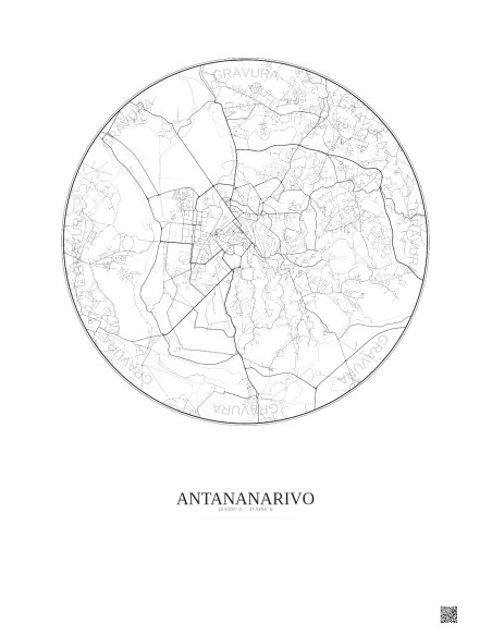 Affiche Antananarivo – Poster carte de ville 6km | Gravura – Fond clair