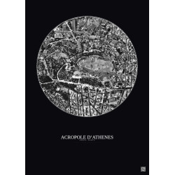 Affiche Acropole Dathenes – Poster vue satellite 0.5km N&B | Gravura – Fond foncé