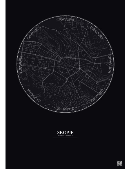 Skopje City Map Poster 2.5km | Gravura – Dark background