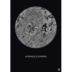 Affiche Acropole Dathenes – Poster vue satellite 2.5km N&B | Gravura – Fond foncé