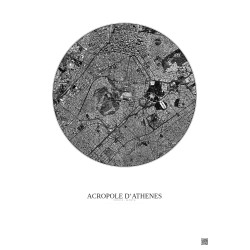 Affiche Acropole Dathenes – Poster vue satellite 2.5km N&B | Gravura – Fond clair